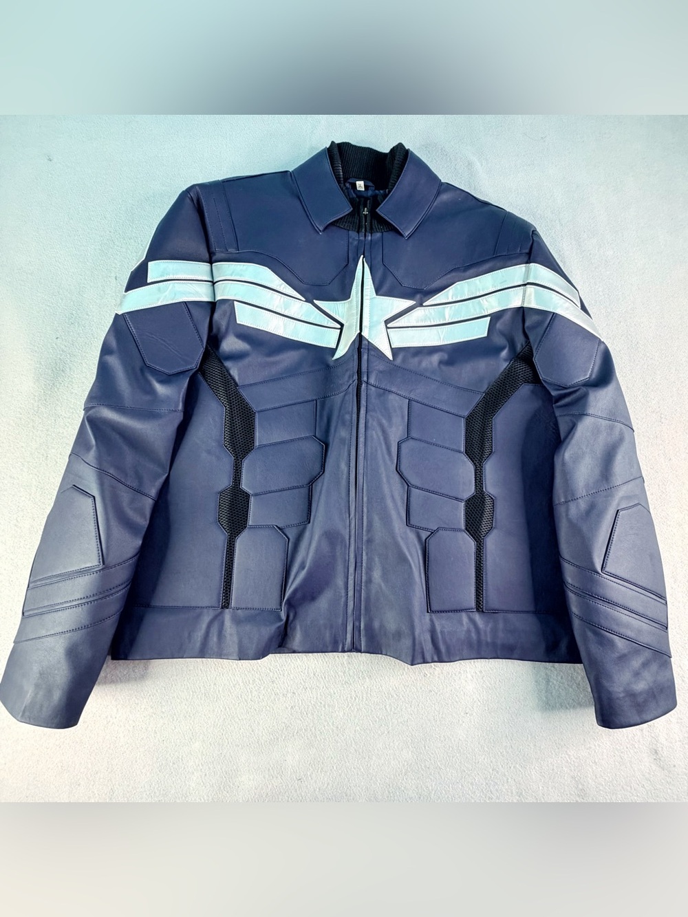 Marvel Captain America Cosplay Costume Jacket Blue Faux Leather Men 3XL XXXL